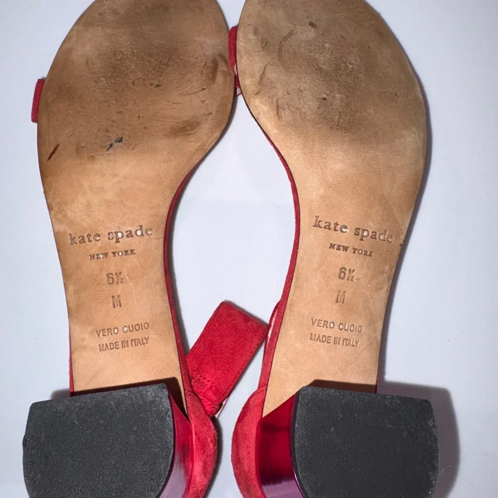Suede Block Heel Ankle Strap Sandals Womens 6.5 Red Kate Spade